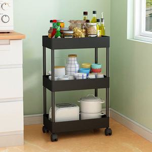 이동식트롤리 3단 바퀴달린 선반 와이드 슬림 트레이선반 틈새선반 정리함 이동식 블랙 L512