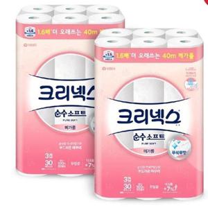 크리넥스 순수소프트 메가롤 40m x 30롤 x 2