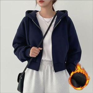 여자 기모안감 크롭기장 숏 후드집업 베이직 데일리 4색 WFKQHSB