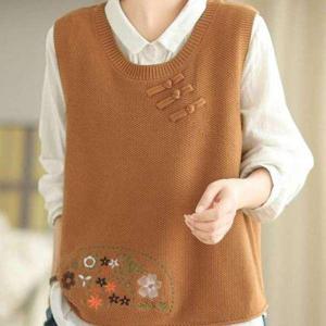 [애슬릿][애슬릿]여성 니트 조끼 베스트 라운드 꽃 자수 봄 레이어드