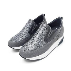 [세자매]고급큐빅포인트 여성통굽슬립온 7cm 키높이 여자로퍼