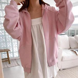 [다잇템]여자 남색 아방핏 핑크 후디집업 라글란 점퍼