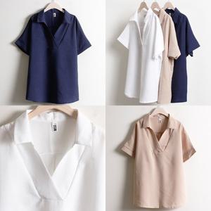 빅사이즈 오픈 브이 블라우스 WW5979 카라 여성 셔츠