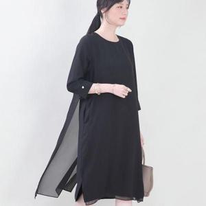 [애비뉴투지]엄마옷 이중 쉬폰 칠부 진주 라운드 여성 봄 가을 정장 롱 원피스 K11412