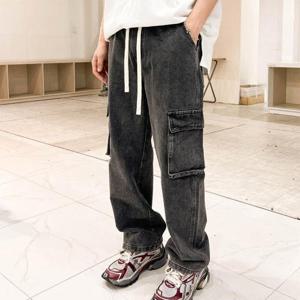 남자 카고데님 캐쥬얼 엘라스틱 공항룩 청바지