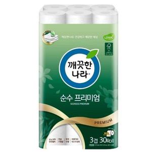 쿨샵 깨끗한나라 순수프리미엄 롤화장지 무형광 30롤 (WB5FFD5)