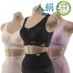 [노다지닷컴] ★3종구성★ 자연소재 여성 언더웨어 인견 노와이어 레이스 스포츠브라