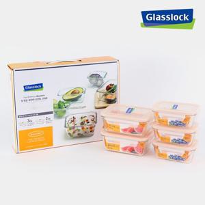 [선물박스] 글라스락 유리글라스 밀폐반찬용기 테이퍼 직사각 5조세트