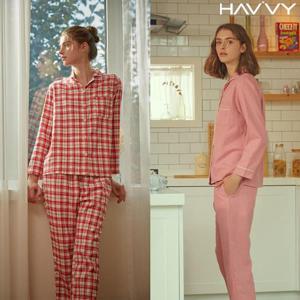 [하비] 봄가을 잠옷상하세트 체크파자마(100~105)