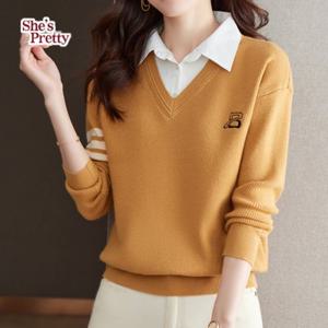 [쉬즈프리티] 루엘셔츠레이어드브이넥니트