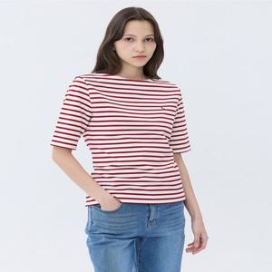 헤지스 여성 [스테디셀러][면100]버건디 스트라이프 반소매 티셔츠 (WSTS5B322D2)