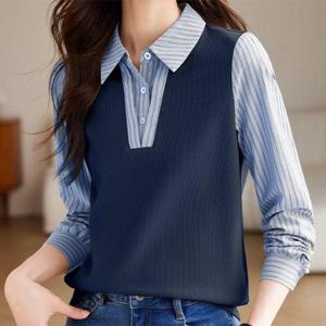 [패션시그널] 조끼레이어드 스트라이프 셔츠 블라우스 4BC4E8