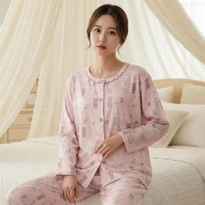 갤러리아_바풀 순면 양면 소프트 니트 여성 잠옷 상하 실내복 세트 JWS EM