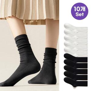 [루즈루나] 10개세트 티유 여자 남자 골지 무지 검정 흰 중목 양말 R294