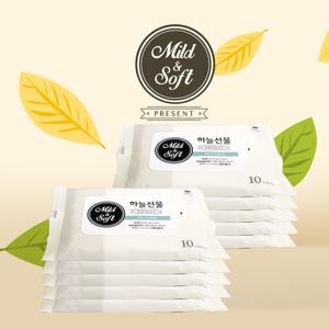 휴대용 마일드 물티슈 10매 x 10팩,  피톤치드함유 저자극물티슈 부드러운물티슈