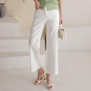 [삐까삐까]여성 여름 하이웨스트 9부 일자 와이드 면스판 팬츠 시크릿밴딩 화이트 블랙 바지