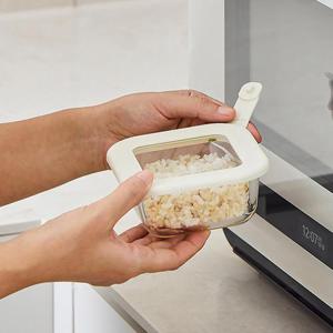 한샘 클리어 사각 유리 밥 보관용기 6P 세트 320ml 전자레인지 냉동