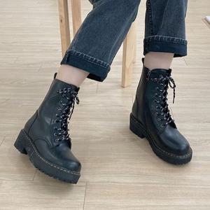 [애슬릿] 여성 오버솔 통굽 워커 플랫 앵클 부츠 5cm