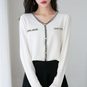 여성 루즈 핏 얇은 긴팔 니트 티 예쁜 간절기 봄 셔츠 (WA519A2)