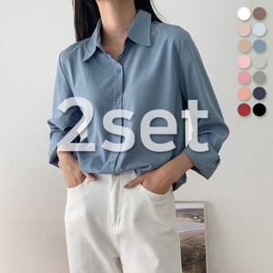 [유니제이] (2장SET)러티드 베이직 루즈 링클프리 카라 셔츠