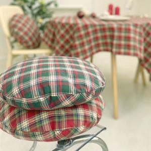 ST 빈티지체크 원형 쇼파쿠션커버(노엘레드,노엘그린)45cm, 크리스마스풍 북유럽 동그란쿠션커버