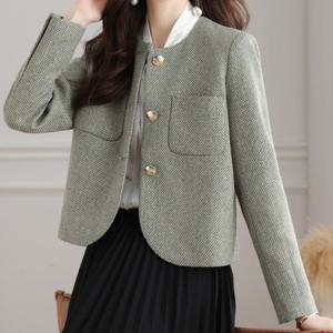 [휴드] 라운디 노카라 더블포켓 트위드 자켓_240219_KY32