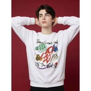 [씨엔엔 어패럴]로켓블러 프린팅 맨투맨 티셔츠 화이트_CA23OSW303WHT