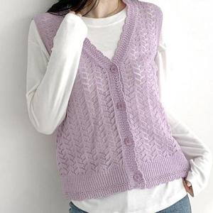 [옷자락]여자 여리핏 톤온톤버튼 파스텔 스카시 봄 니트조끼