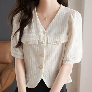 [패션시그널] 노카라브이넥 반팔 블라우스 자켓 44AEFE