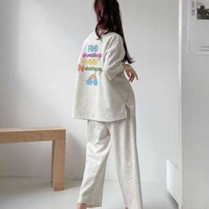 에르디테 / 빅사이즈 트레이닝 세트 레터링 반팔 티+밴딩 와이드