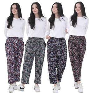 여성 꽃무늬 몸빼바지 밴딩팬츠 작업복 촌캉스 지퍼 (WFJX8WS)