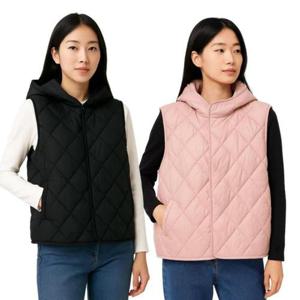여성 겨울 방한 보온 후드 퀄팅조끼 경량 패딩 조끼 WFKUMJD