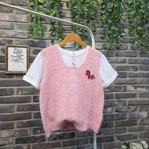 귀욤 펀칭 호올스 패치 니트 조끼 베스트