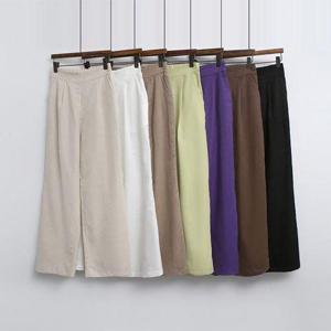 [옷자락]여성 여름 시원한 린넨 통바지 핀턱 와이드 롱팬츠