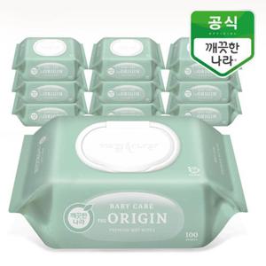 깨끗한나라 베이비 케어 디 오리진 물티슈 캡형 100매 10팩_
