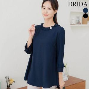 [드리다]엄마옷  여자 봄 여름 프릴 진주 빅사이즈 쉬폰 롱 블라우스 40-50대 미시 중년여성 하객 출근 ..