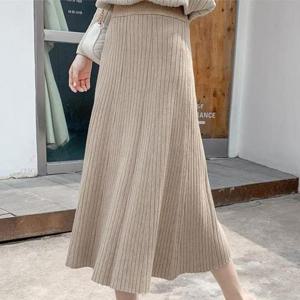 [XBH03865]여성 봄스커트 캐주얼 니트 롱스커트 편한 밴딩