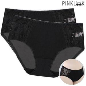 [핑크룩]아르미노 메쉬 시스루 삼각 여성팬티2P/블랙