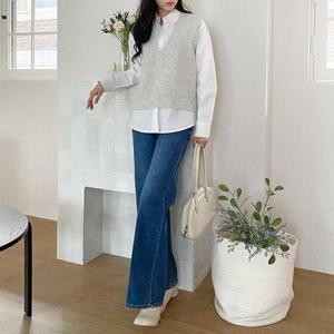 [다잇템]여자 심리스 자주색 캐시미어조끼 브이넥 니트