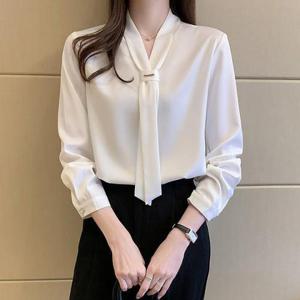 [퀸이즈][퀸이즈] [88까지]메크 넥 스트링 타이 블라우스