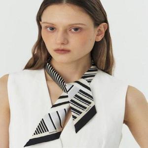 갤러리아_[헤지스ACC] 블랙 스트라이프 쁘띠 실크 스카프 HISC5F815BK