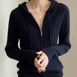 골지 집업 아우터 후드 간절기 여자 니트 슬림핏 WFLQ8G3