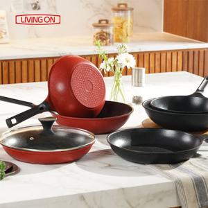 [리빙온]IH블랙&레드 에디션 후라이팬 4종세트(28cm후라이팬+28cm궁중팬+24cm멀티팬+28cm유리커버)