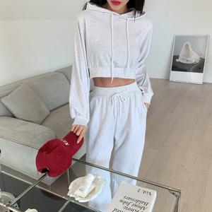 여성 봄 가을 크롭 후드티 조거 팬츠 트레이닝 세트