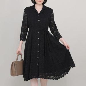 [애비뉴투지]엄마옷 하객룩 레이스 소매 시스루 A라인 카라 벨트 여성 봄 가을 롱 원피스 O02212 50대 60..