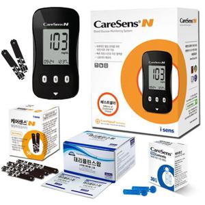 케어센스N 혈당측정기+혈당시험지 60매+채혈침100개+알콜솜100매 당뇨 측정 소모성 재료