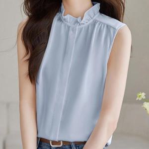 [패션시그널] 인테스턴 원버튼넥 민소매 블라우스 636407