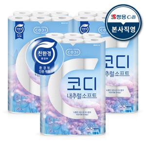 [코디최대SALE] 코디 내추럴소프트 27미터 30롤 3팩