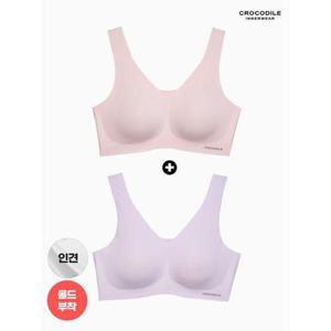 [크로커다일 이너웨어]라이크라 인견쉘론 몰드부착 V넥 브라 1+1 CDWBR5N3031