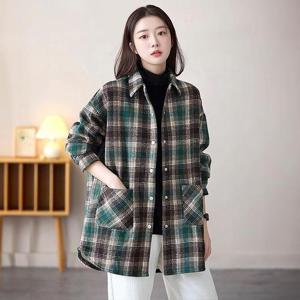 (55~88)2종세트 포켓체크셔츠점퍼 롱셔츠 바람막이점퍼 여성가을점퍼 롱티 박스티 여성긴팔셔츠
